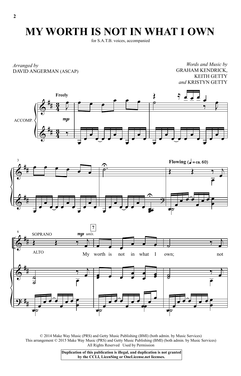 David Angerman My Worth Is Not In What I Own Sheet Music