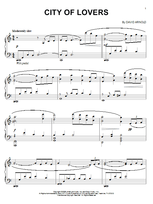 David Arnold City Of Lovers Sheet Music