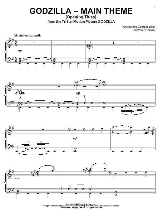 David Arnold Godzilla - Main Theme (Opening Titles) Sheet Music