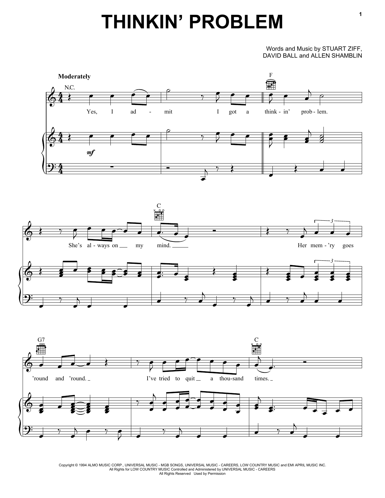 David Ball Thinkin' Problem Sheet Music