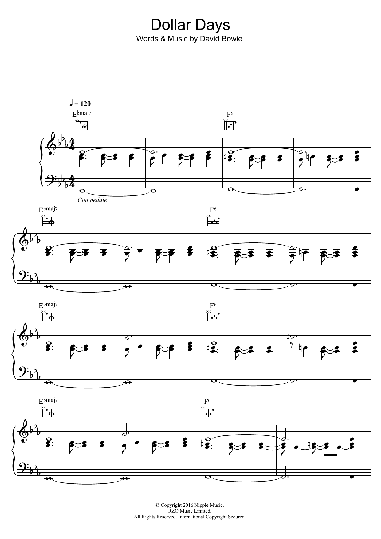 David Bowie Dollar Days Sheet Music