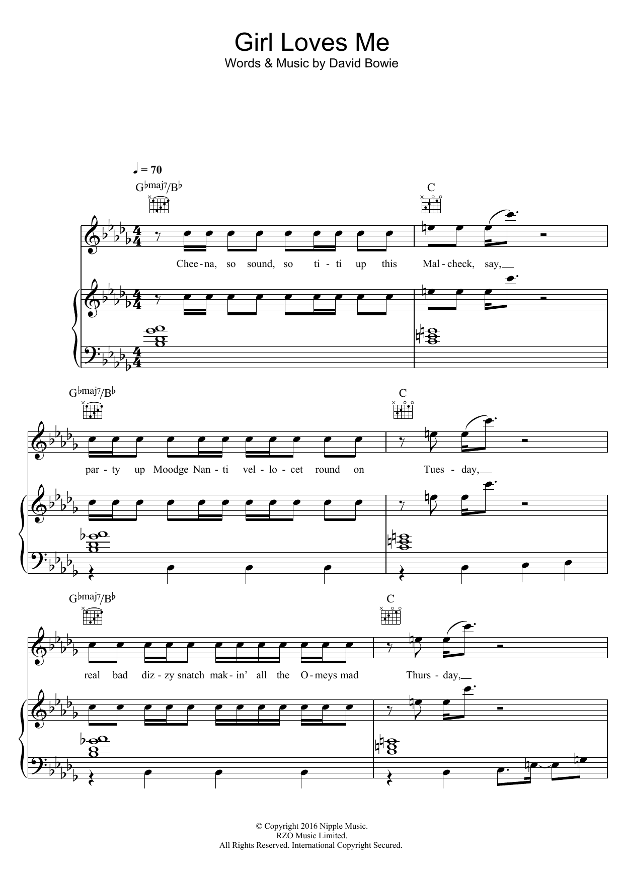 David Bowie Girl Loves Me Sheet Music