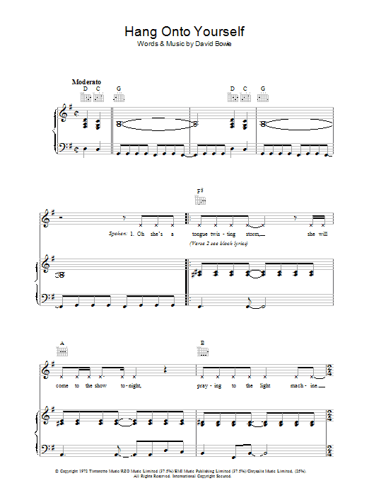 David Bowie Hang Onto Yourself Sheet Music