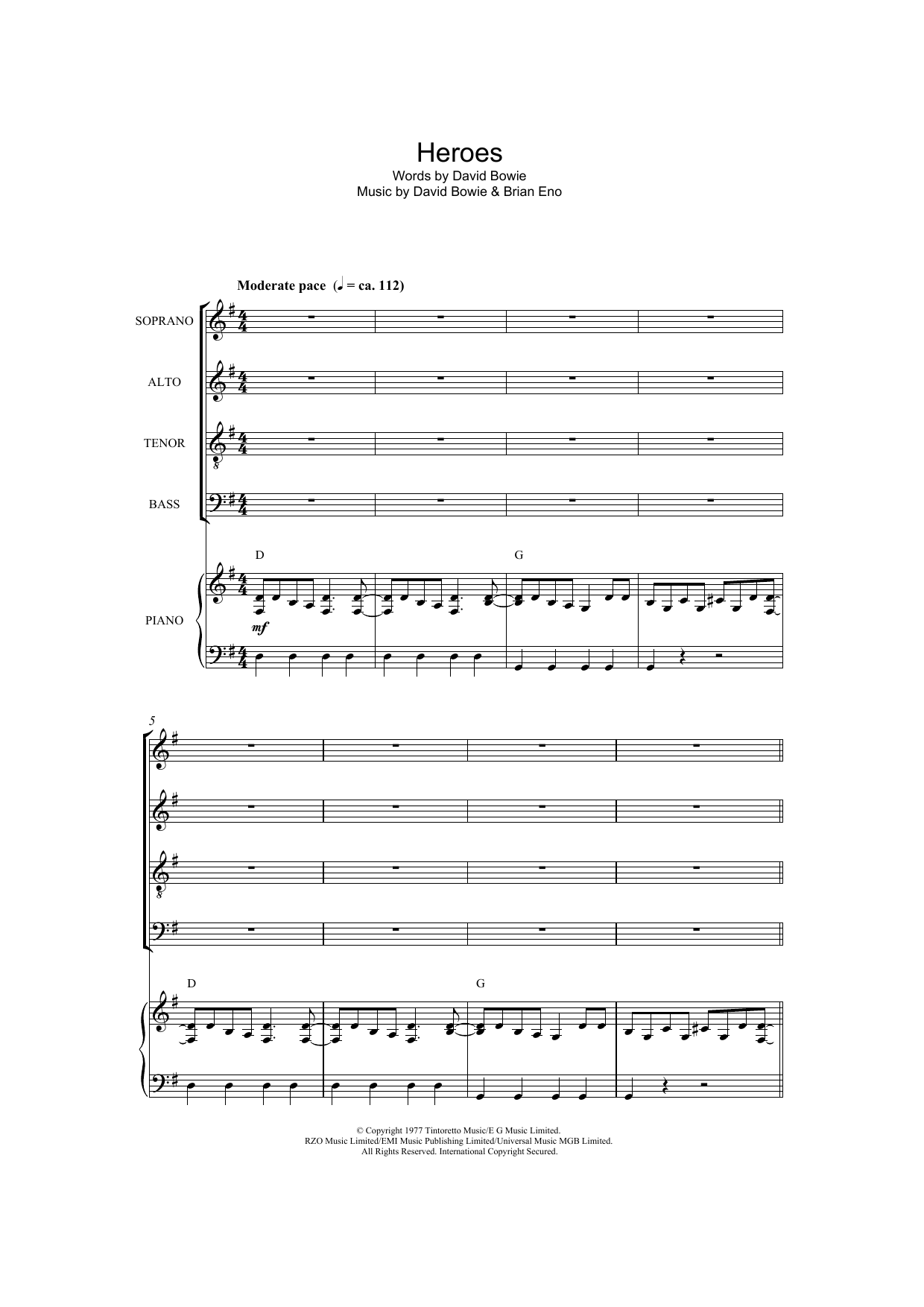 David Bowie Heroes (arr. Barrie Carson Turner) Sheet Music