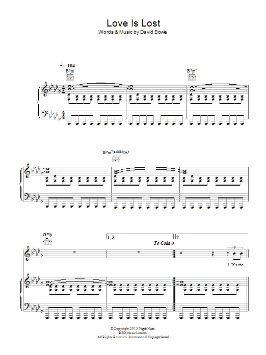 David Bowie Love Is Lost Sheet Music