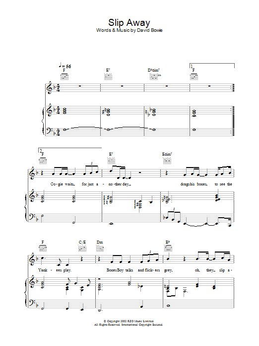 David Bowie Slip Away Sheet Music