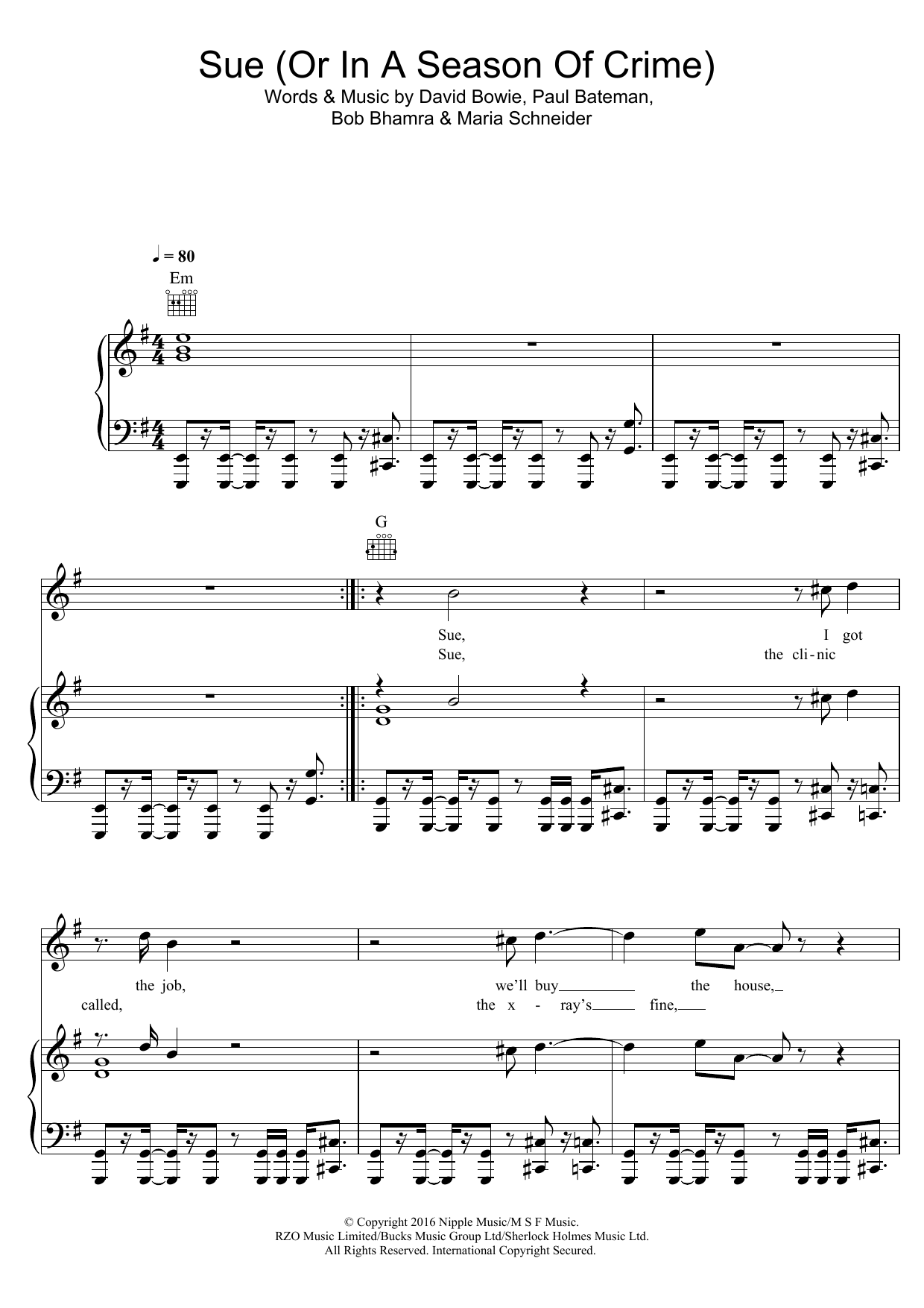David Bowie Sue (Or In A Season Of Crime) Sheet Music