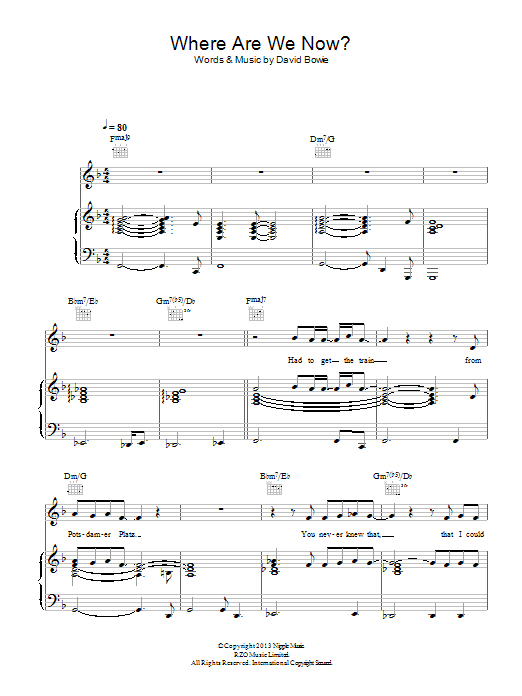 David Bowie Where Are We Now Sheet Music