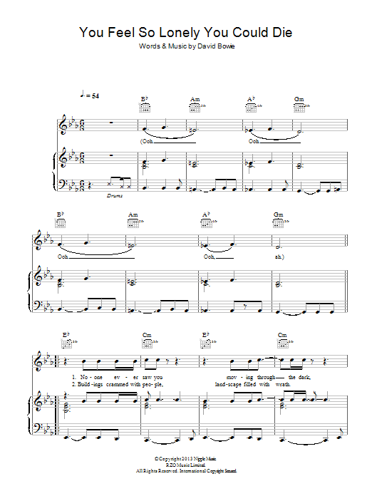 David Bowie You Feel So Lonely You Could Die Sheet Music