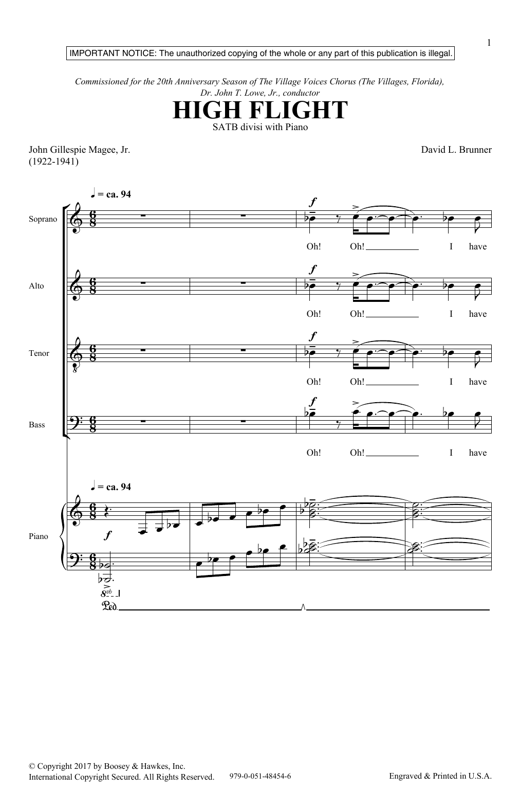 David Brunner High Flight Sheet Music