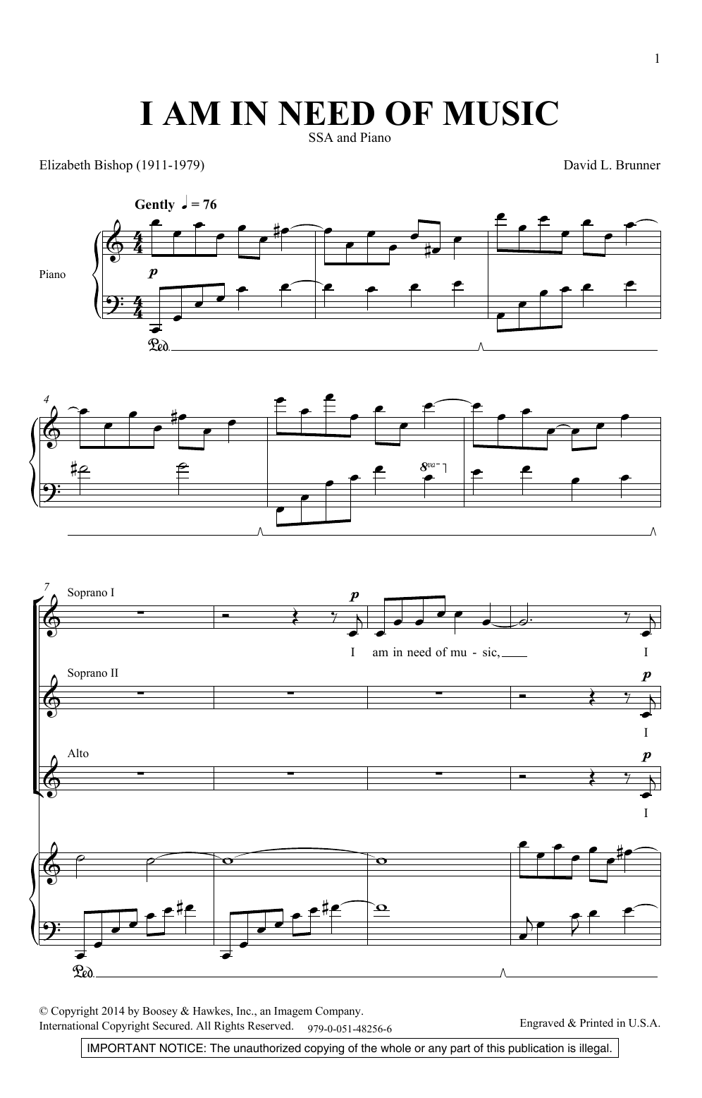 David Brunner I Am In Need Of Music Sheet Music