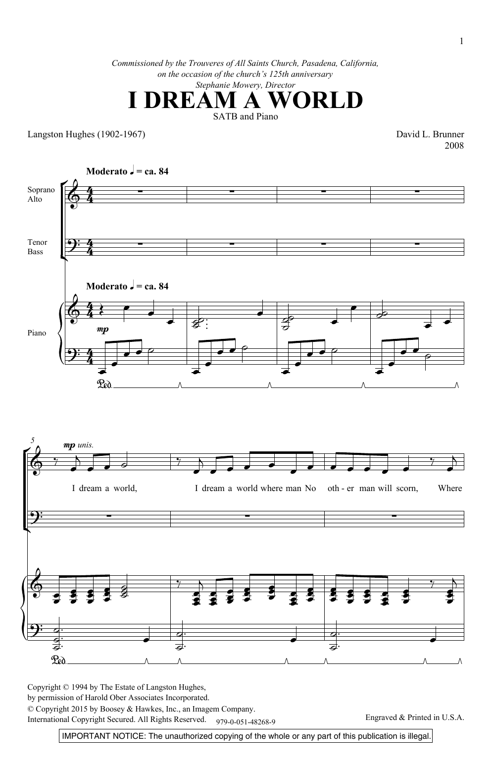 David Brunner I Dream A World Sheet Music