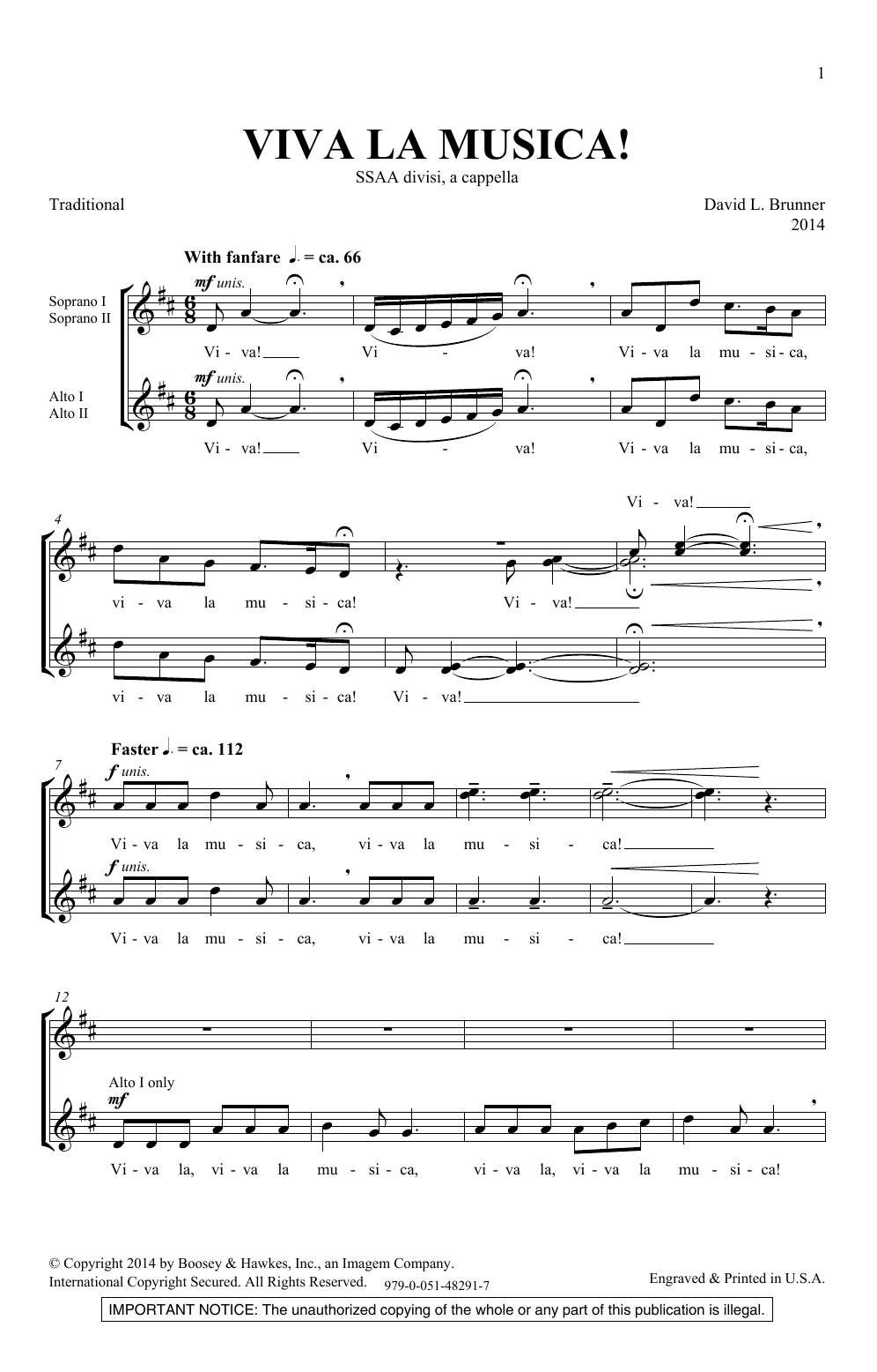 David Brunner Viva La Musica Sheet Music