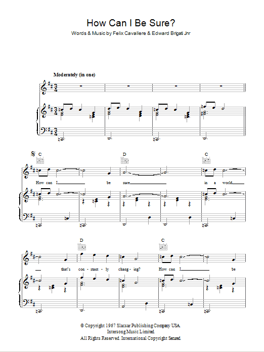 David Cassidy How Can I Be Sure Sheet Music