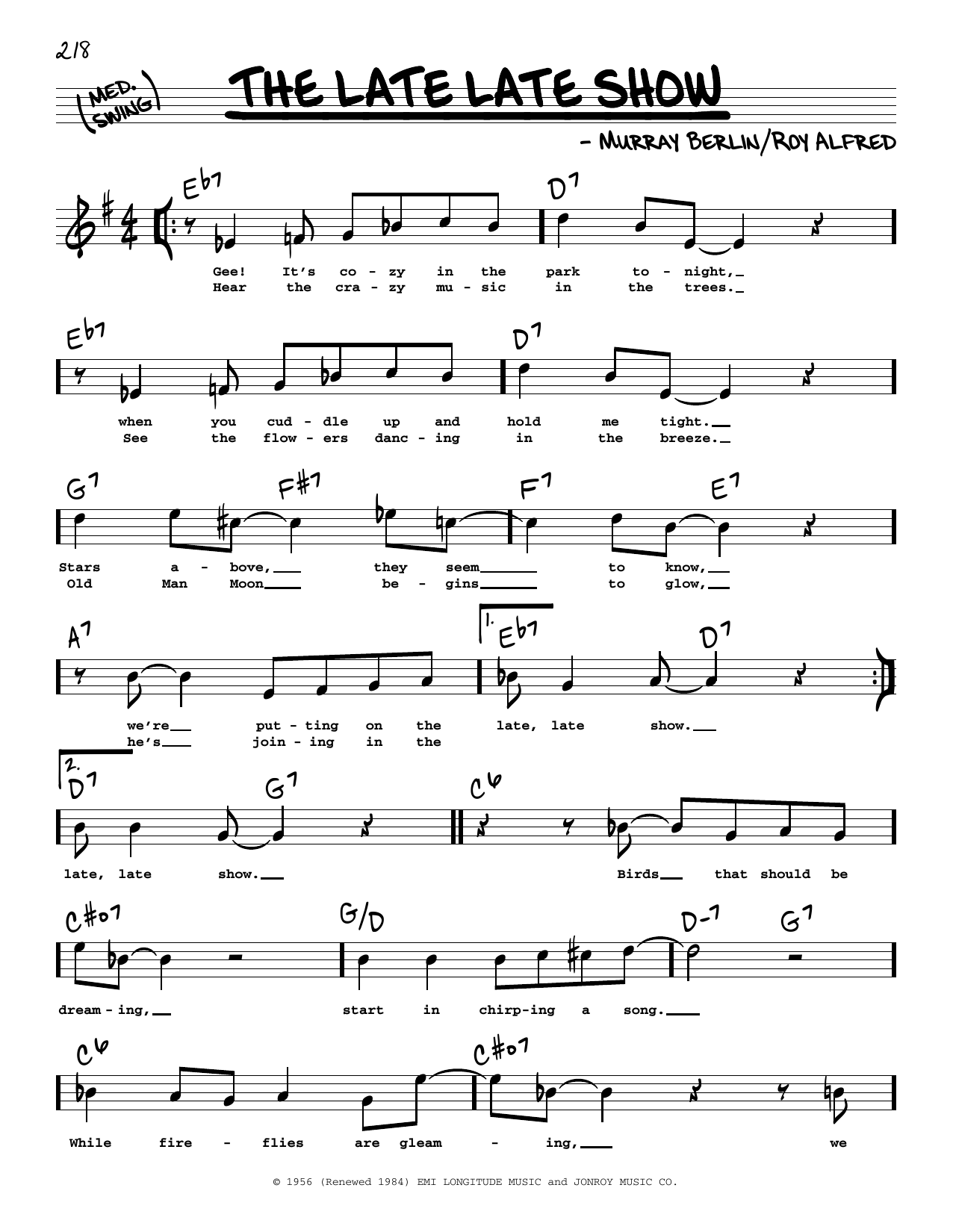 David Cavanaugh The Late Late Show (High Voice) Sheet Music
