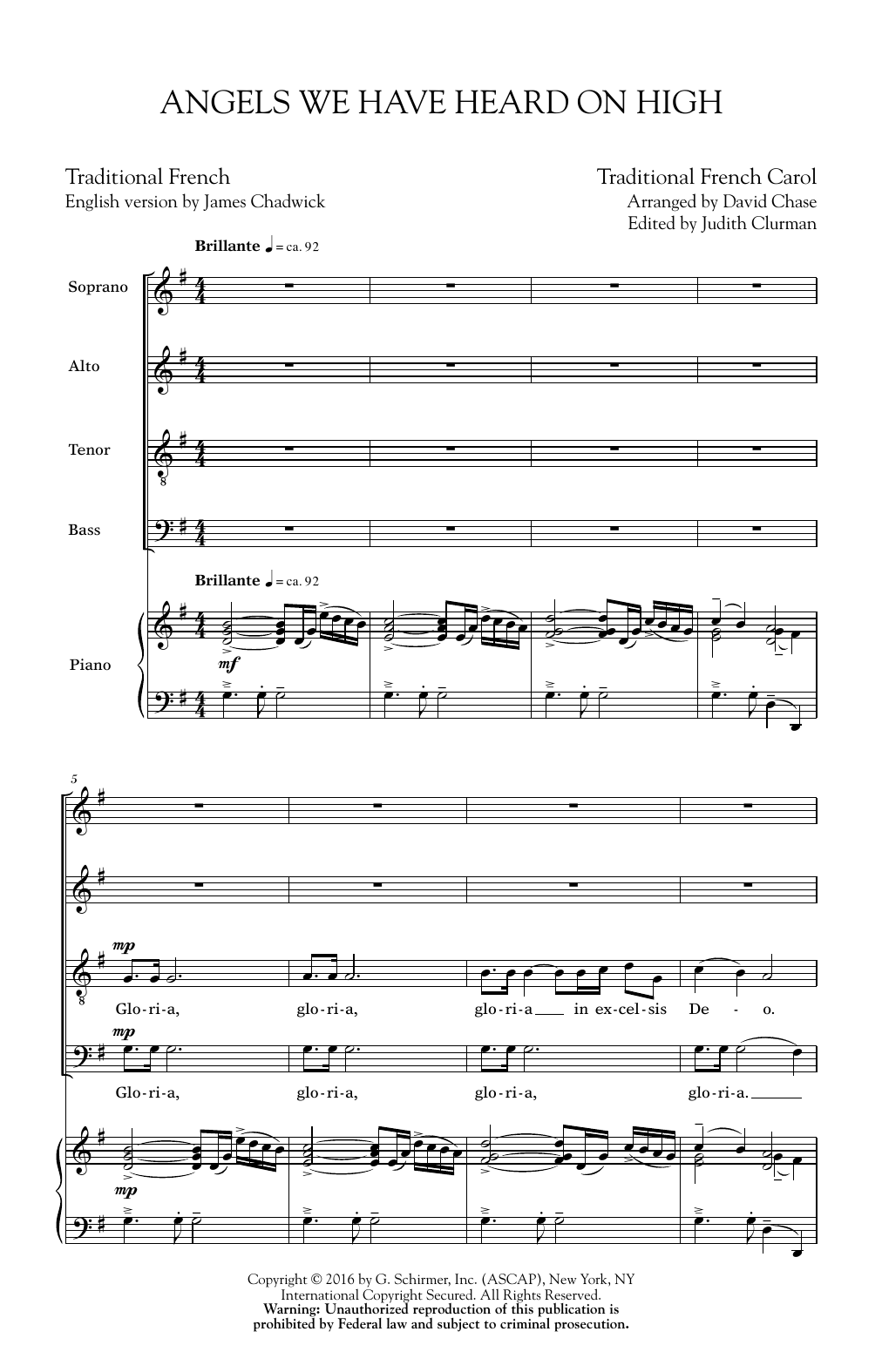 David Chase Angels We Have Heard On High Sheet Music