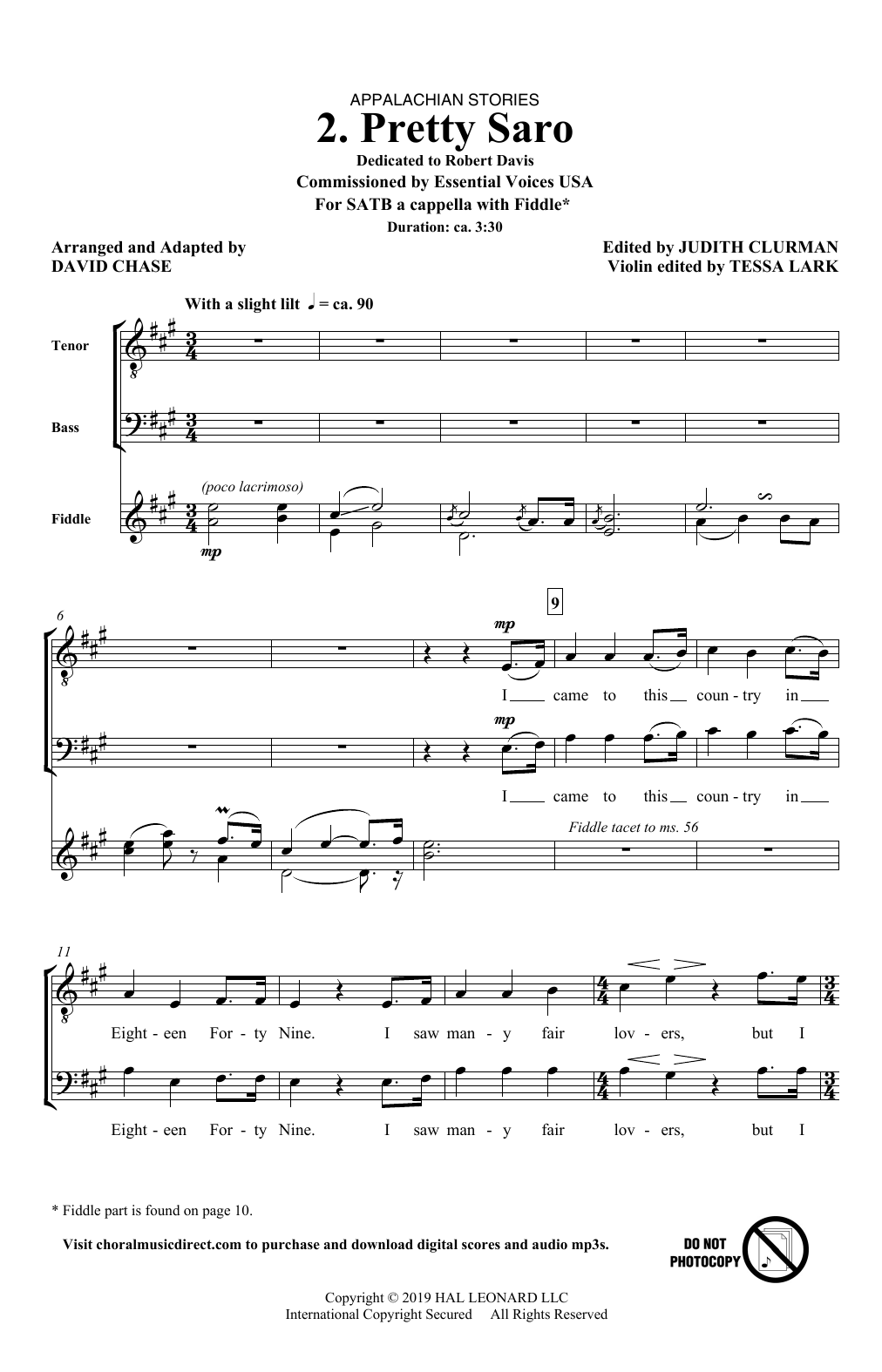 David Chase Pretty Saro (No. 2 from Appalachian Stories) Sheet Music