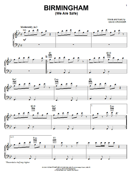 David Crowder Band Birmingham (We Are Safe) Sheet Music