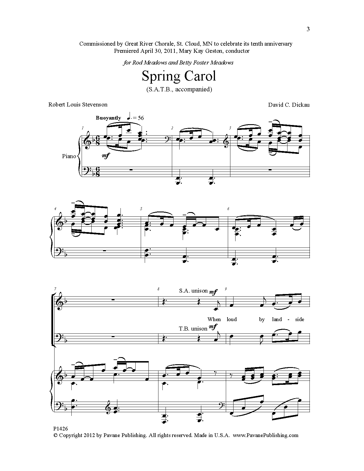 David Dickau Spring Carol Sheet Music
