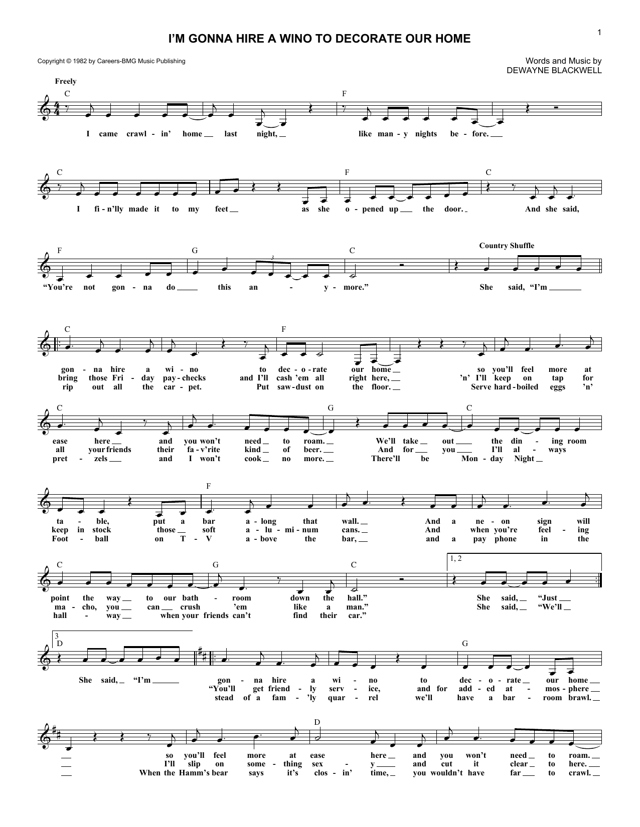 David Frizzell I'm Gonna Hire A Wino To Decorate Our Home Sheet Music