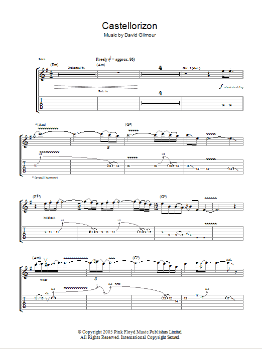 David Gilmour Castellorizon Sheet Music