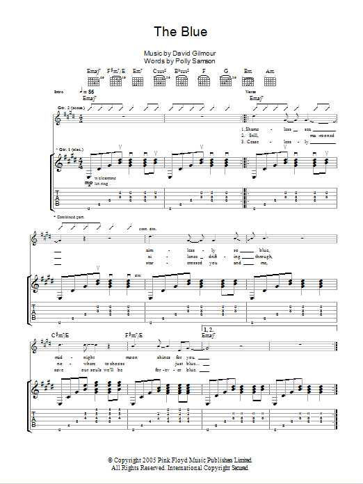 David Gilmour The Blue Sheet Music
