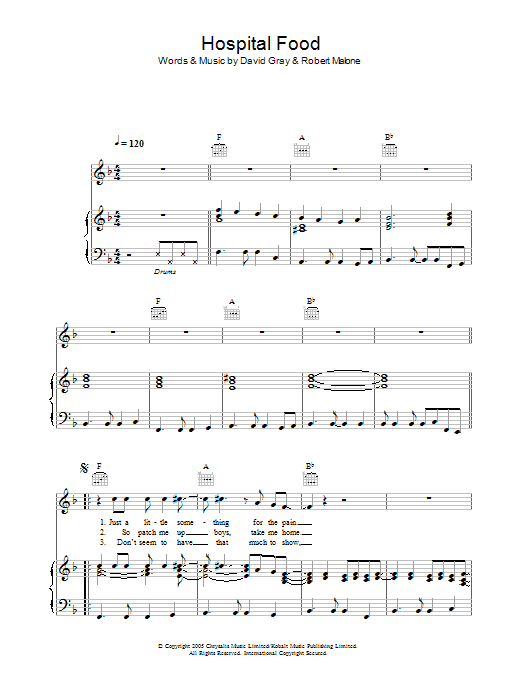 David Gray Hospital Food Sheet Music