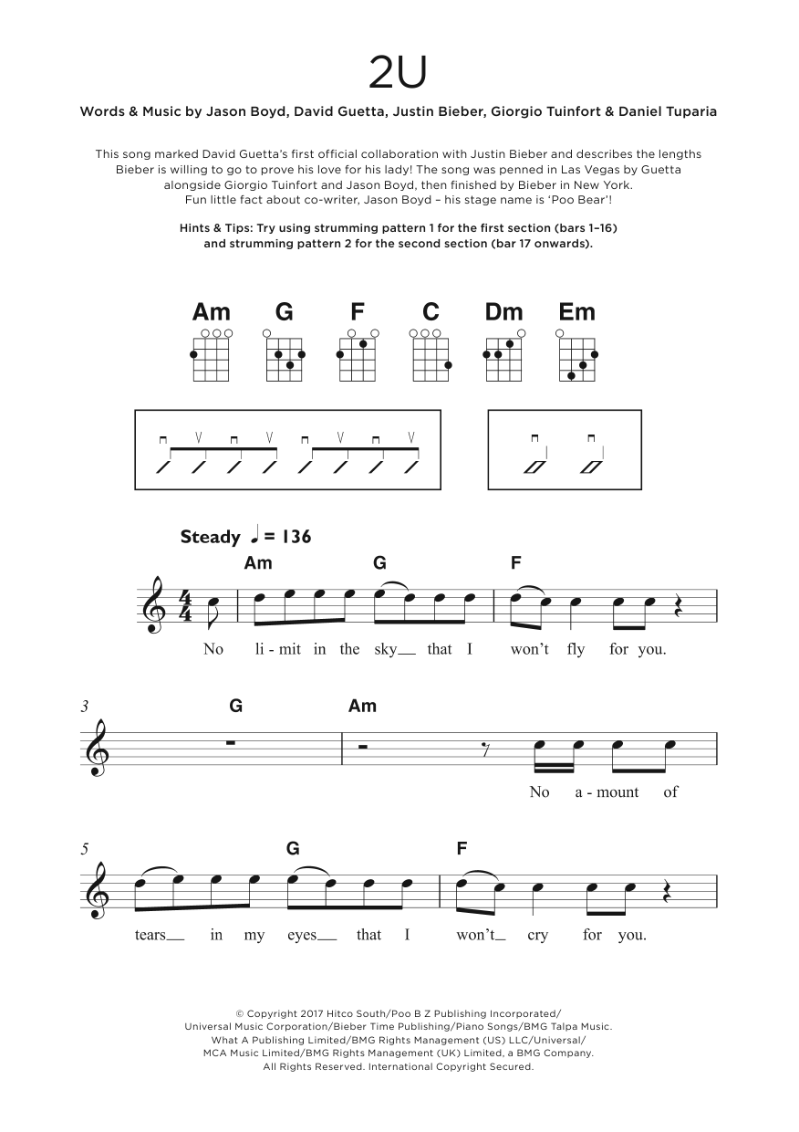 David Guetta 2U Sheet Music