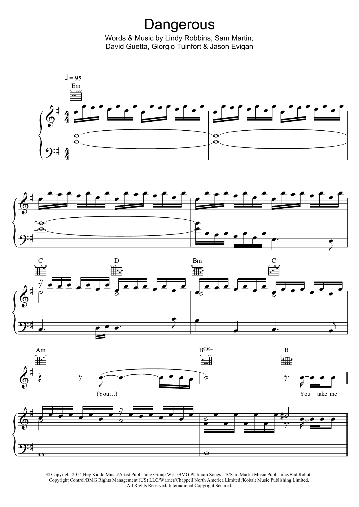 David Guetta Dangerous (feat. Sam Martin) Sheet Music