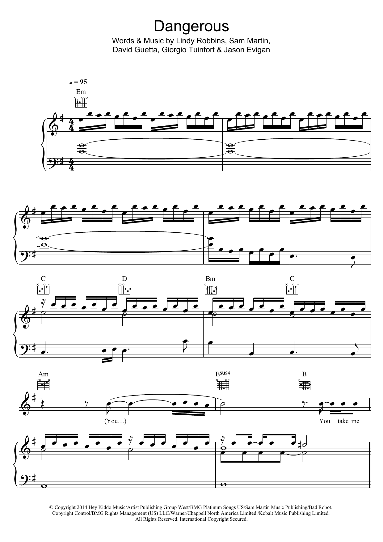 David Guetta Dangerous (featuring Sam Martin) Sheet Music