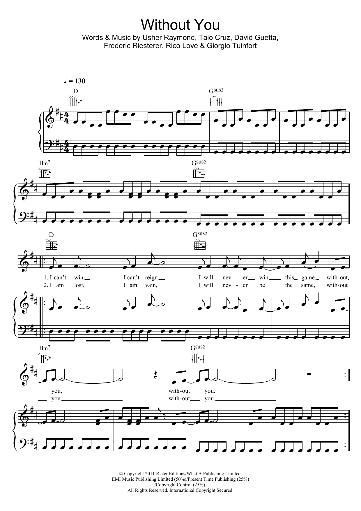 David Guetta featuring Usher Without You (featuring Usher) Sheet Music