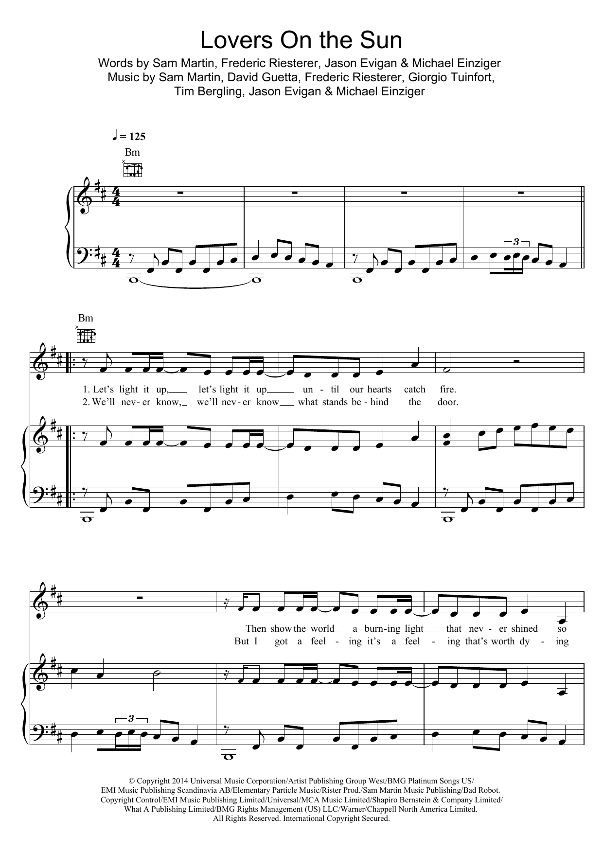 David Guetta Lovers On The Sun (featuring Sam Martin) Sheet Music