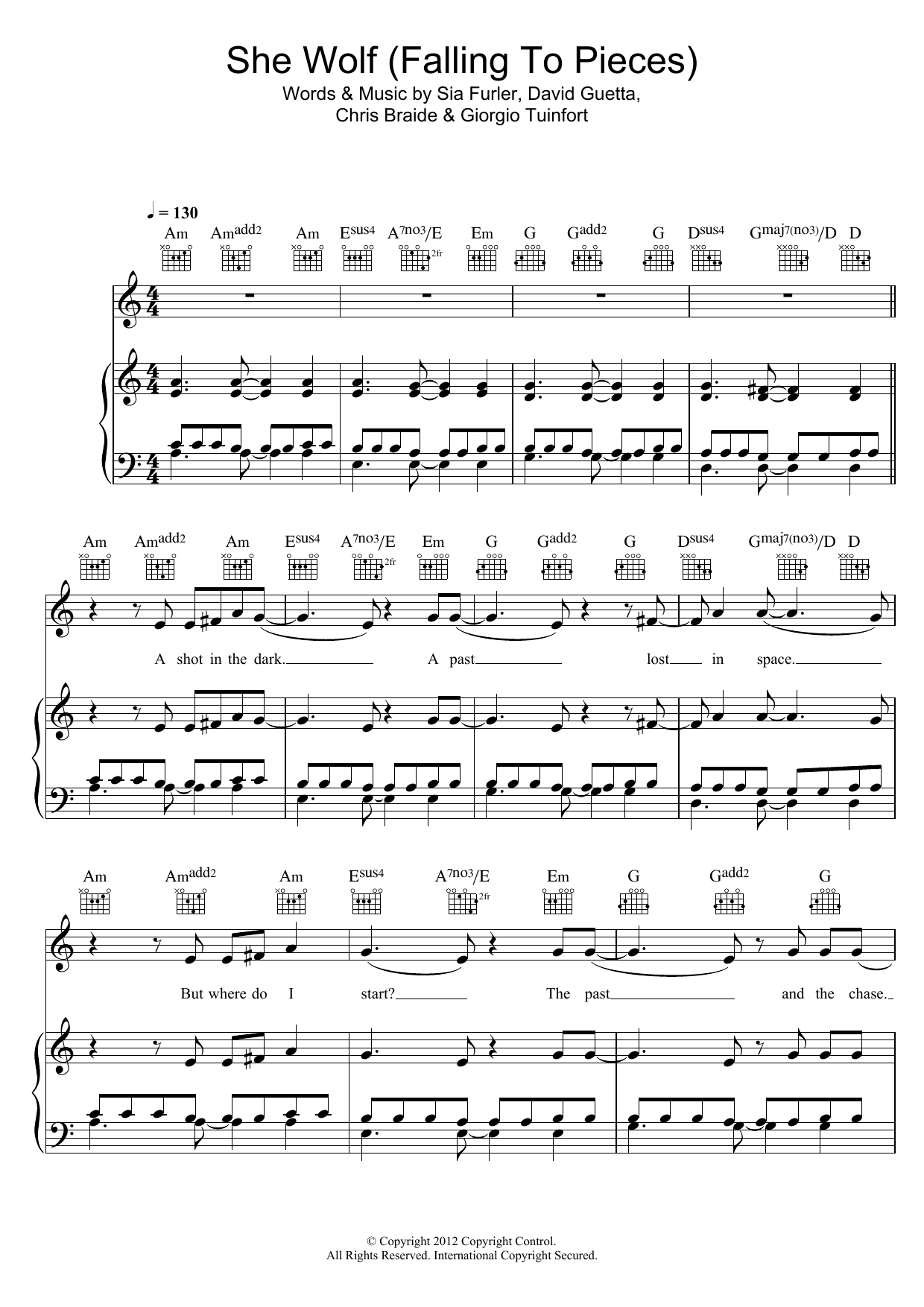 David Guetta She Wolf (Falling To Pieces) (featuring Sia) Sheet Music