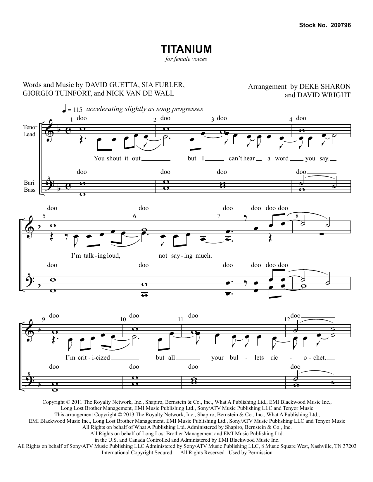 David Guetta Titanium (feat. Sia) (arr. Deke Sharon, David Wright) Sheet Music