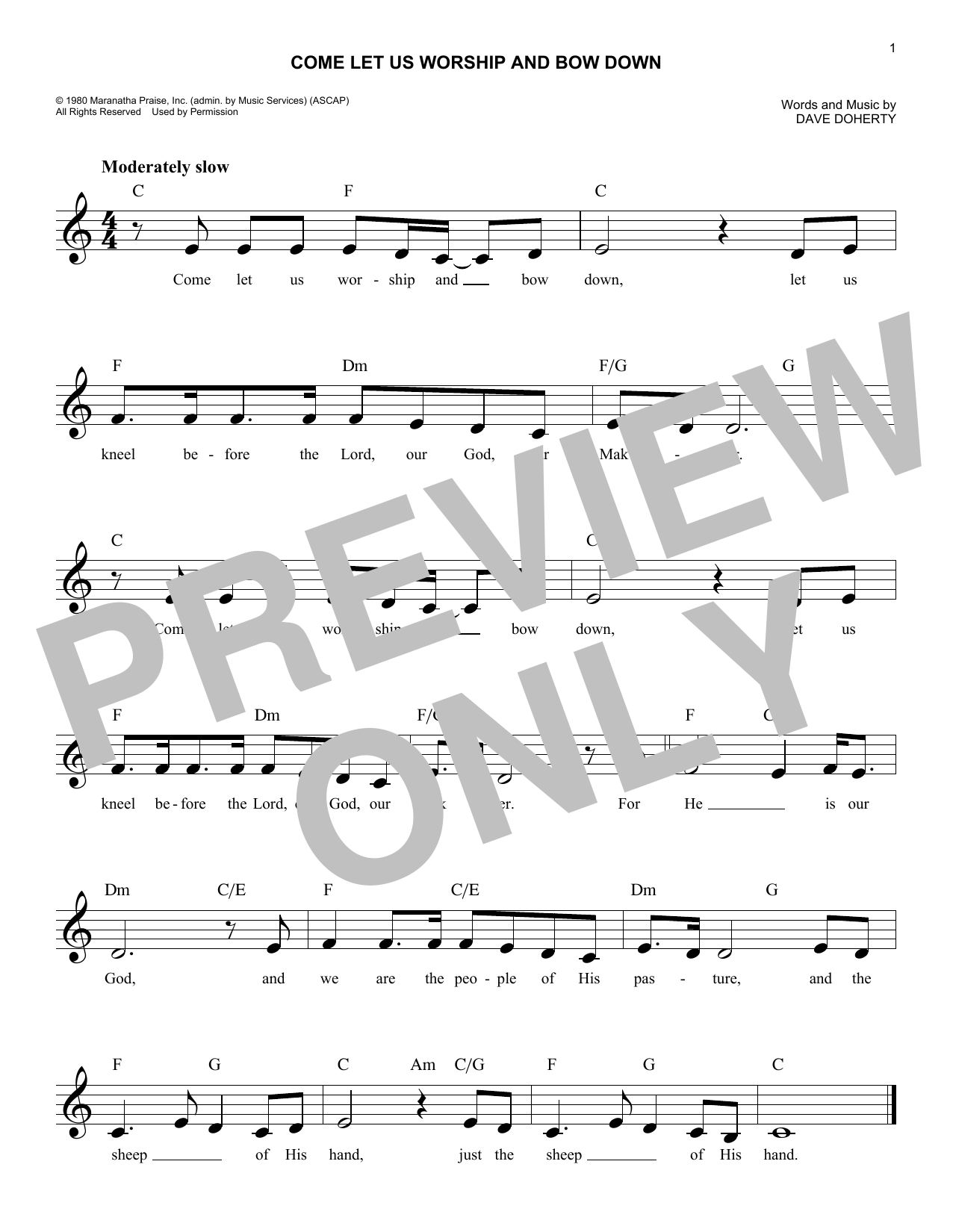 David J. Doherty Come Let Us Worship And Bow Down Sheet Music