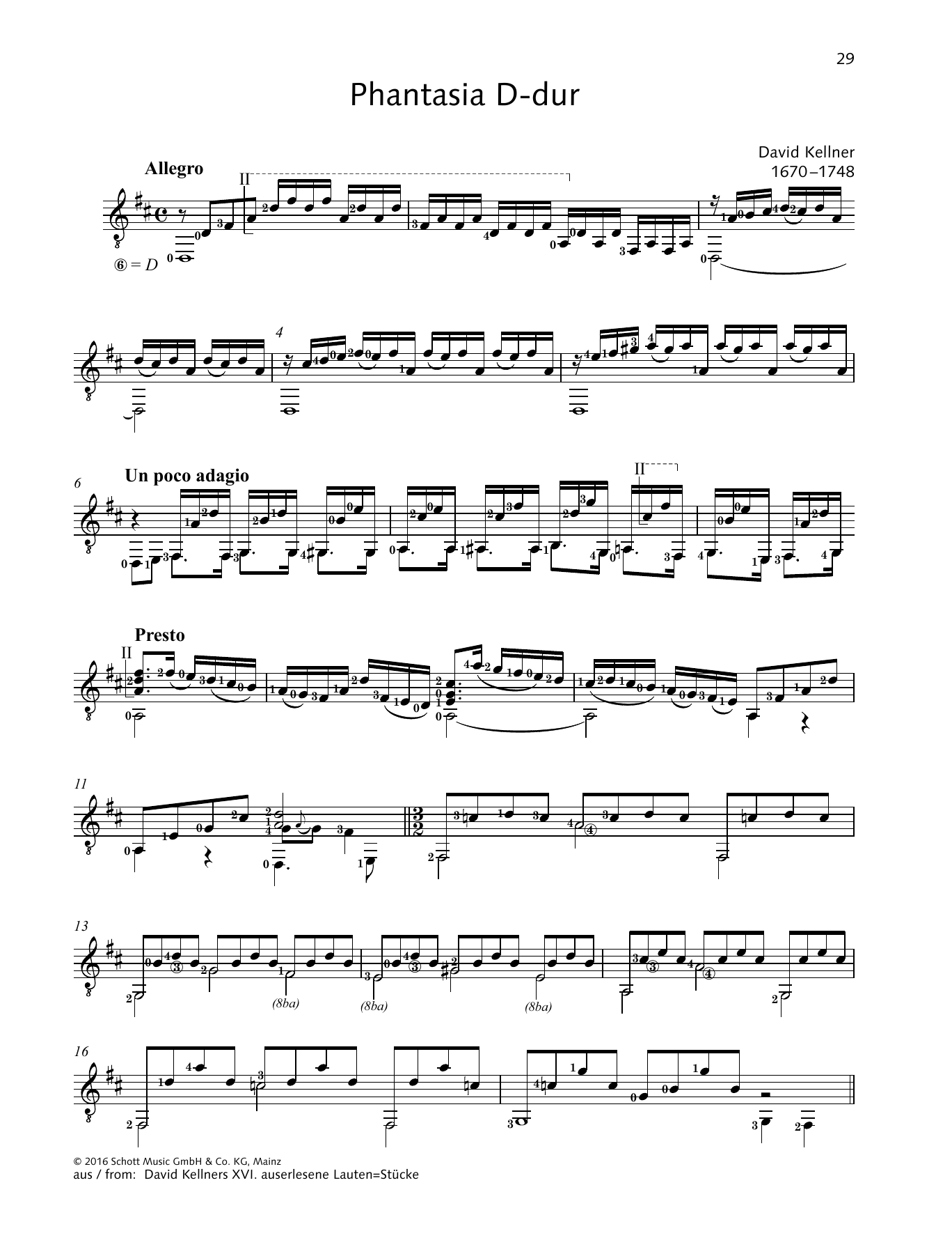 David Kellner Phantasia D-Dur Sheet Music