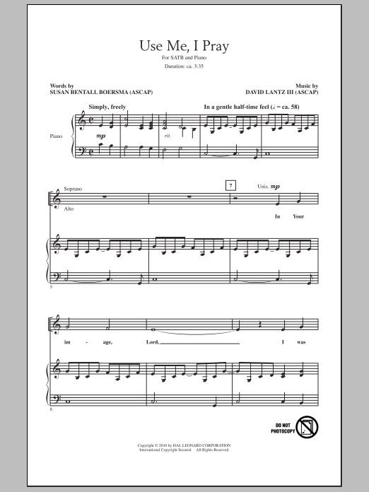 David Lantz III Use Me, I Pray Sheet Music