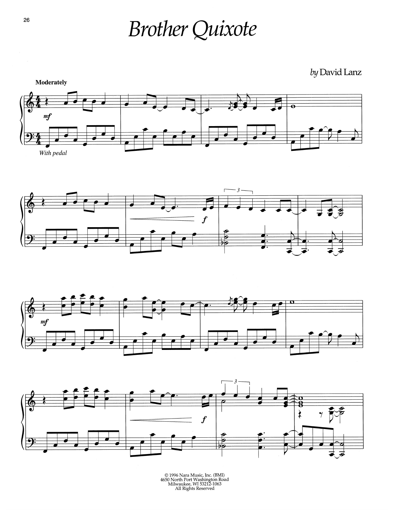 David Lanz Brother Quixote Sheet Music