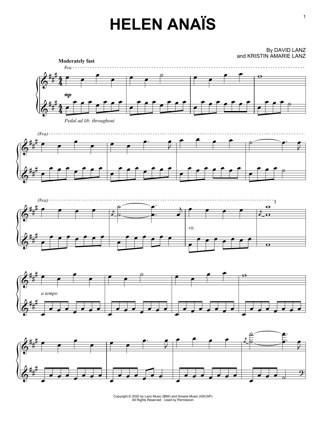 David Lanz Helen Anaïs Sheet Music