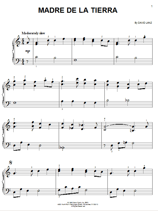 David Lanz Madre De La Tierra Sheet Music