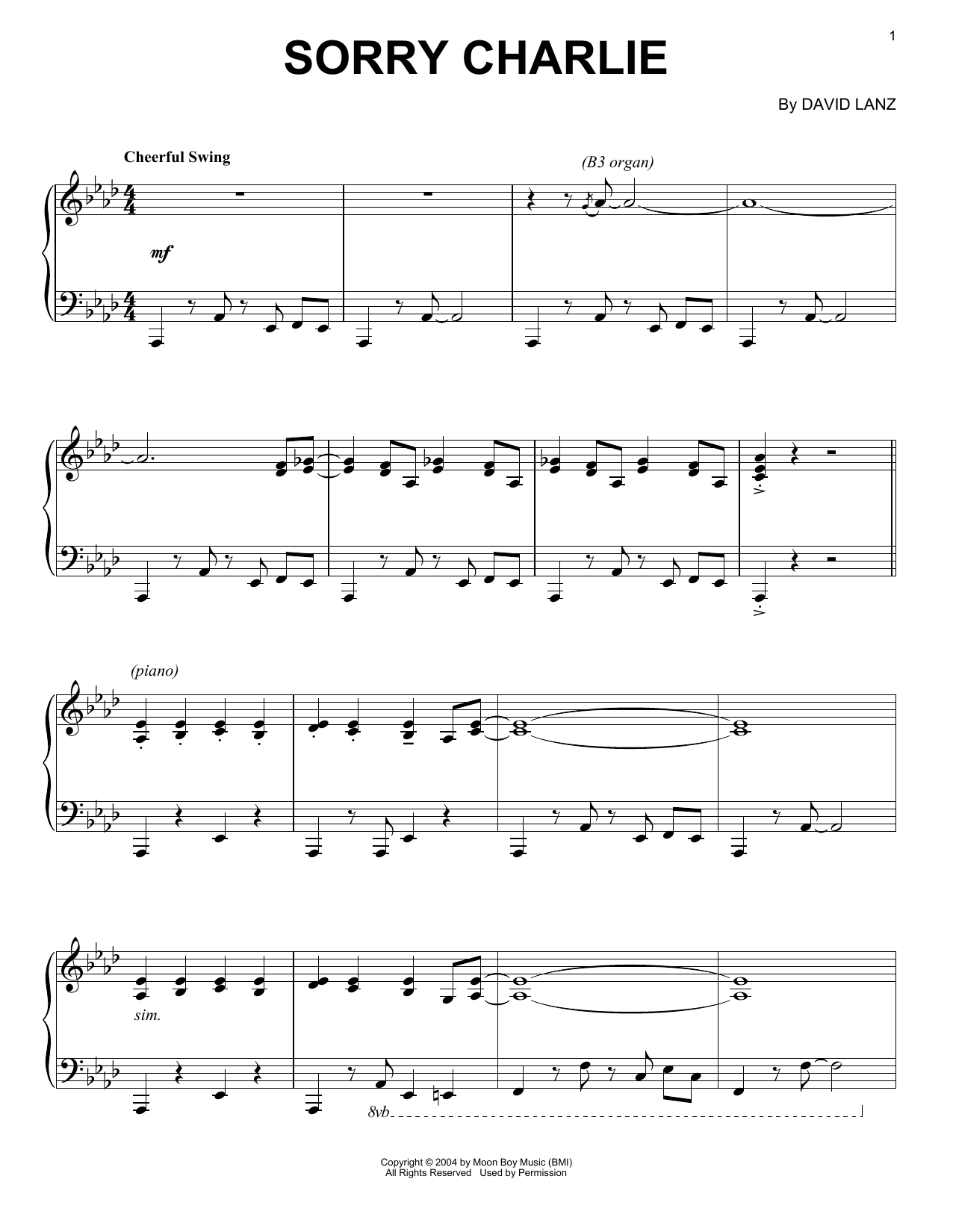 David Lanz Sorry Charlie Sheet Music