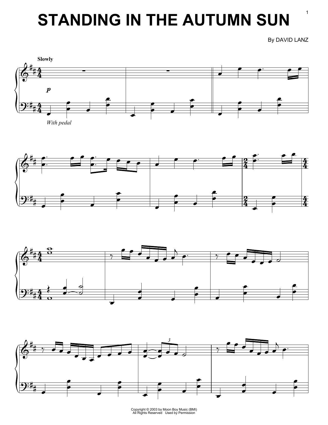 David Lanz Standing In The Autumn Sun Sheet Music