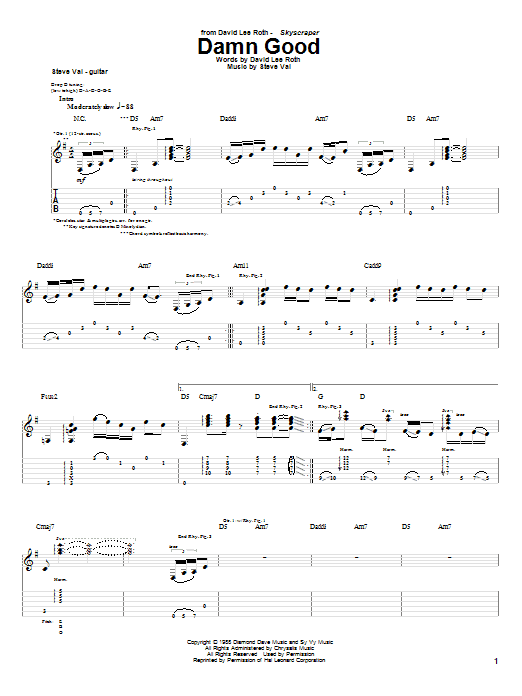 David Lee Roth Damn Good Sheet Music