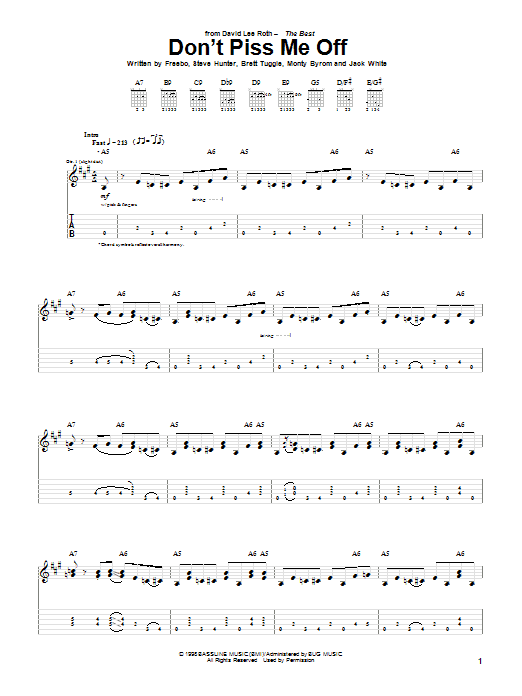 David Lee Roth Don't Piss Me Off Sheet Music