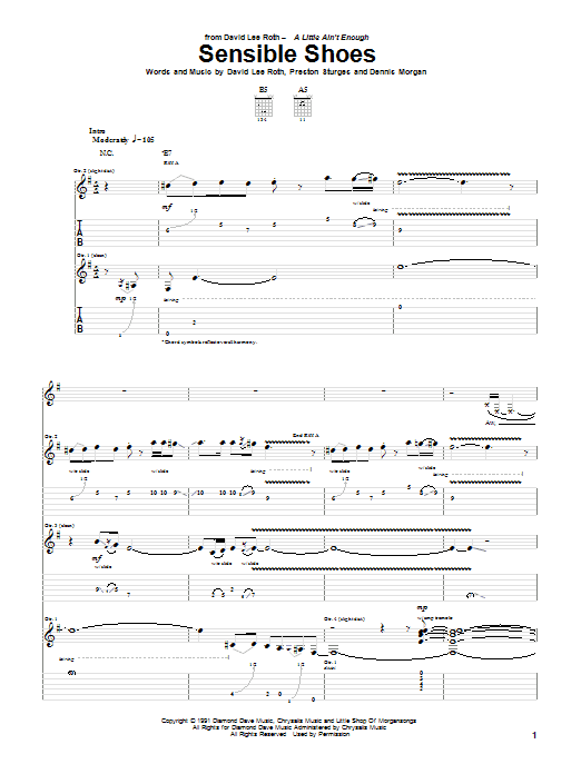 David Lee Roth Sensible Shoes Sheet Music