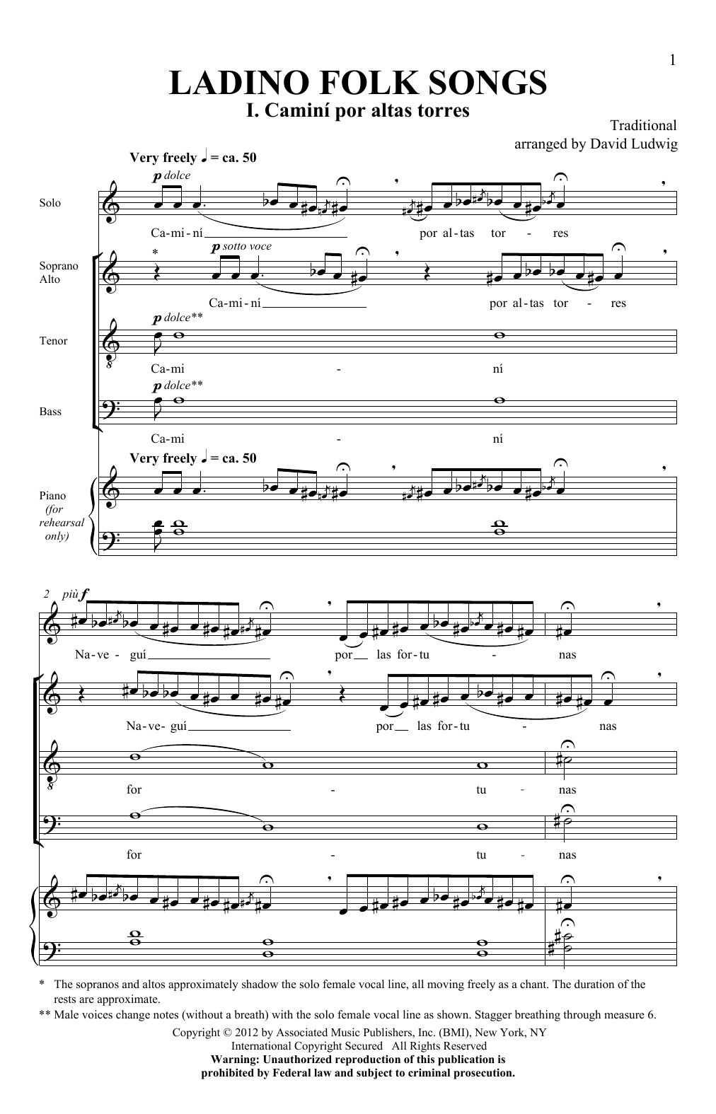 David Ludwig Ladino Folk Songs Sheet Music