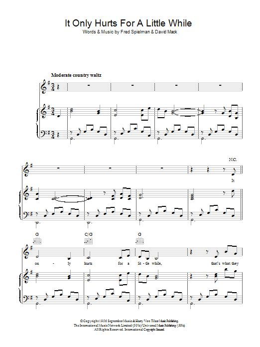 David Mack It Only Hurts For A Little While Sheet Music