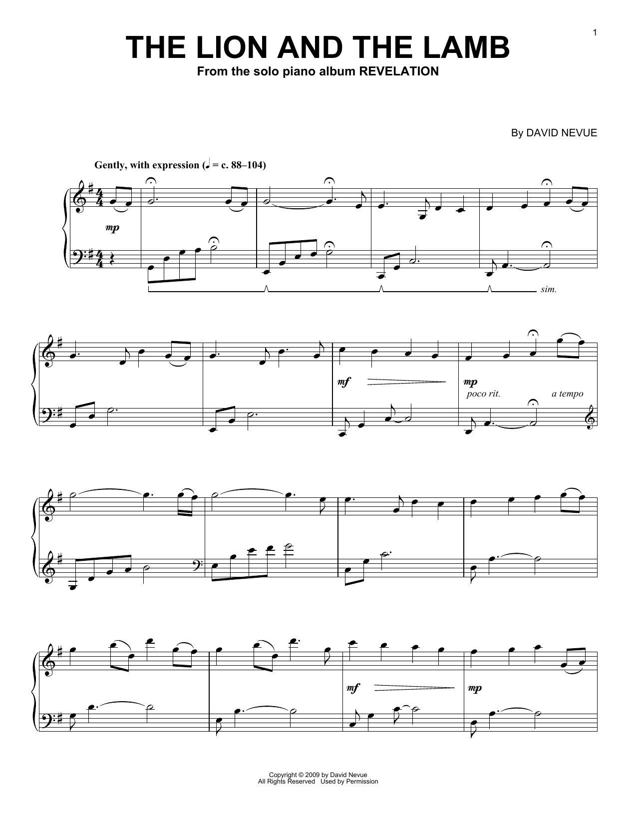 David Nevue The Lion And The Lamb Sheet Music