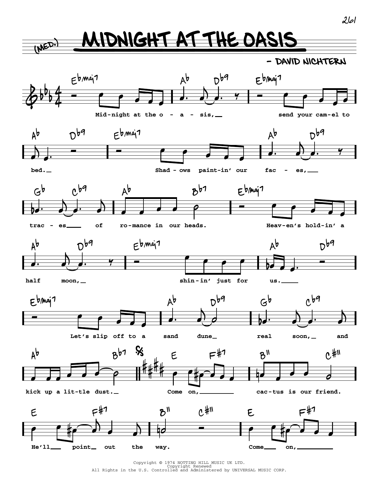 David Nichtern Midnight At The Oasis (High Voice) Sheet Music