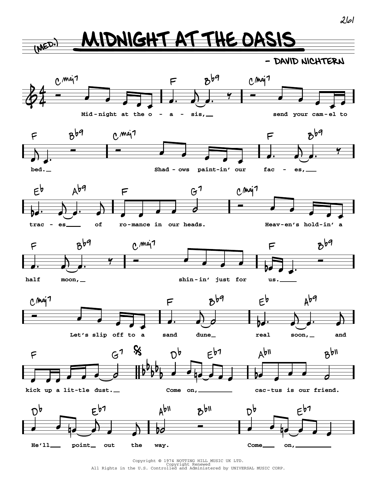 David Nichtern Midnight At The Oasis (Low Voice) Sheet Music